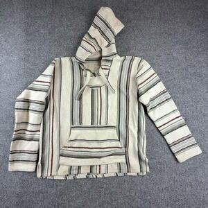 Senor Lopez Beige Striped Baja Hoodie Mens XL Mexican Kangaroo Pocket Twill